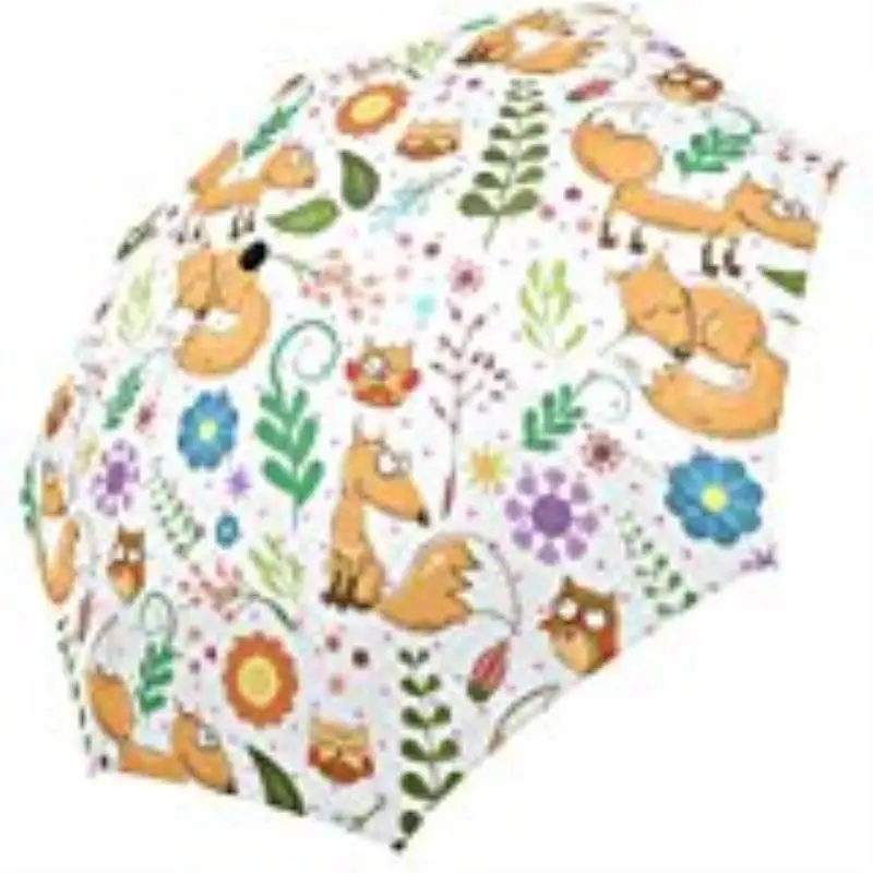 

Fox Owl Floral Foldable Sun Rain Travel Umbrella 100% Fabric Aluminium High-Quality Foldable Umbrella