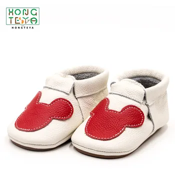 

High quality spring baby moccasins shoes genuine leather Prewalker Hard Bottom Anti Slip Infant baby Shoes Toddler Mickey Mouse