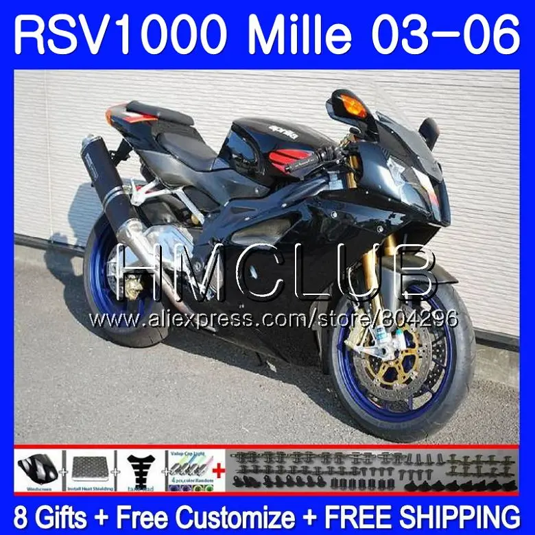 

Bodys For Aprilia RSV1000 R RR 03 04 05 06 RSV1000R Mille Stock black 123HM.16 RSV1000R RSV1000RR 2003 2004 2005 2006 Fairings