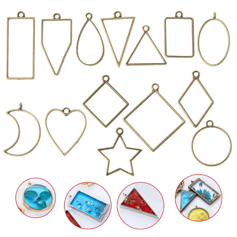

14Pcs Geometric Shape Metal Frame Set DIY Epoxy Resin UV Crystal Silicone Molds Jewelry Pendant Making