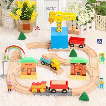 

Simple Assembled Set Wooden Train Track Toy Set Compatible with Brio Wooden Train Track Inertial Hand Sliding Toys for Kid Gifts