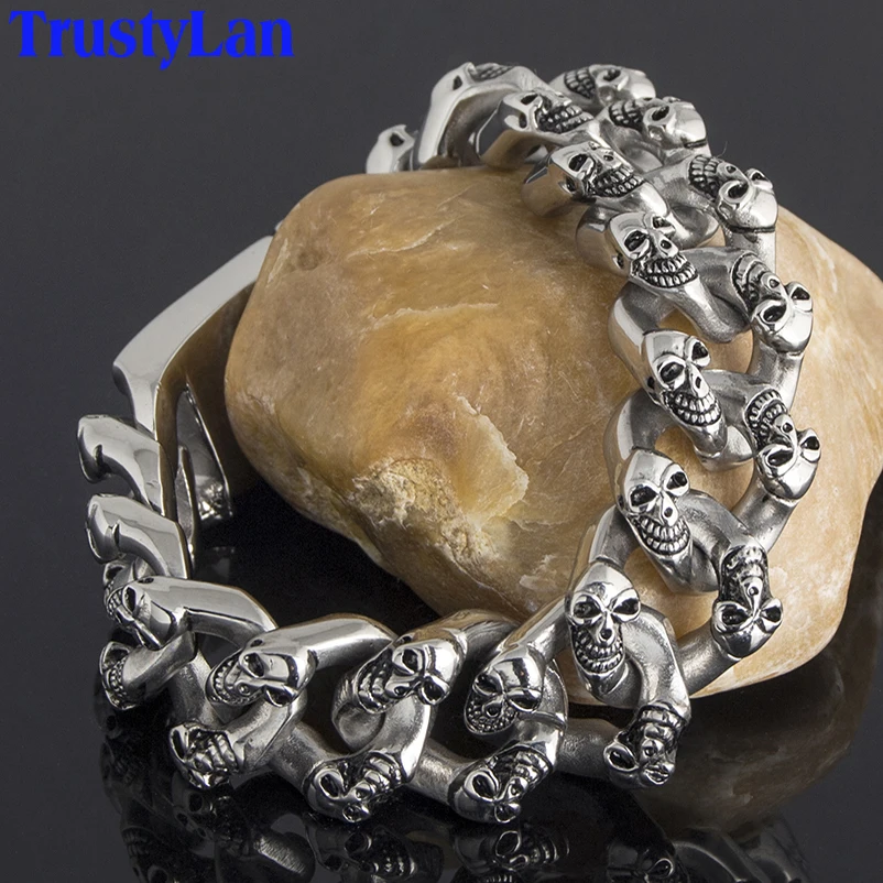 

TrustyLan Punk Rock Skull Man Bracelet Cool Solid 316L Stainless Steel Men's Friendship Bracelets For Men Dropshipping Jewelry