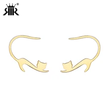 RIR гипоаллергенный Золотой кот Серьги пусеты украшения из нержавеющей стали с высоким лаком лучшие подарки для любителей животных