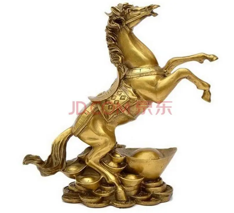 

China FengShui Pure Bronze Sculpture Wealth YuanBao Successful War Horse Statue