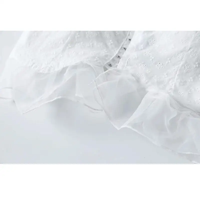 Лето 2019 boho Белый короткий топ Женская блузка Сексуальная вышивка рукав женские