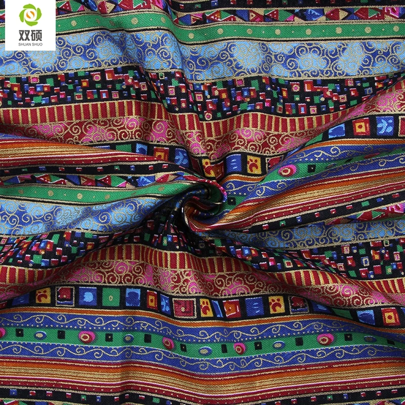 Shuanshuo African Style Cotton Linen vintage fabric DIY Handmade Textile Sewing Patchwork For Bags Dress Clothes 145*50CM M44