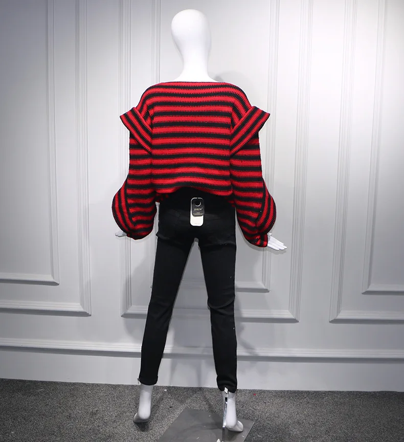 Star Song Qi Weibo The Same Red-black Striped Long-sleeved Undercoat Woman In 2019 Pullovers Fashion Sweater Women