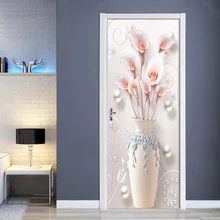 3D Jewel Vase Flower 3D Door Sticker PVC Waterproof Self-adhesive Wall Sticker Living Room Bedroom Door Home Decor Mural Decals