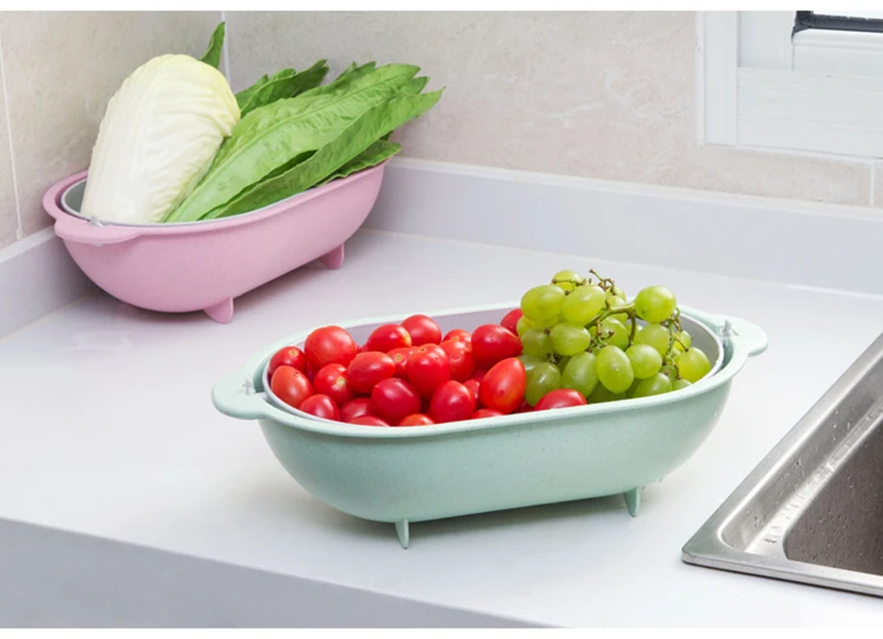 LIYIMENG многофункциональная вращающаяся стиральная сливная корзина для овощей двухслойный прибор для хранения фруктов Органайзер кухонные инструменты