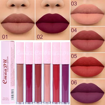 

CmaaDu 6pcs/set Sexy Waterproof Nude Matte Velvet Glossy Liquid Lip Gloss Lipstick Sexy Red Lin Tint 6 Colors Women Makeup Kit