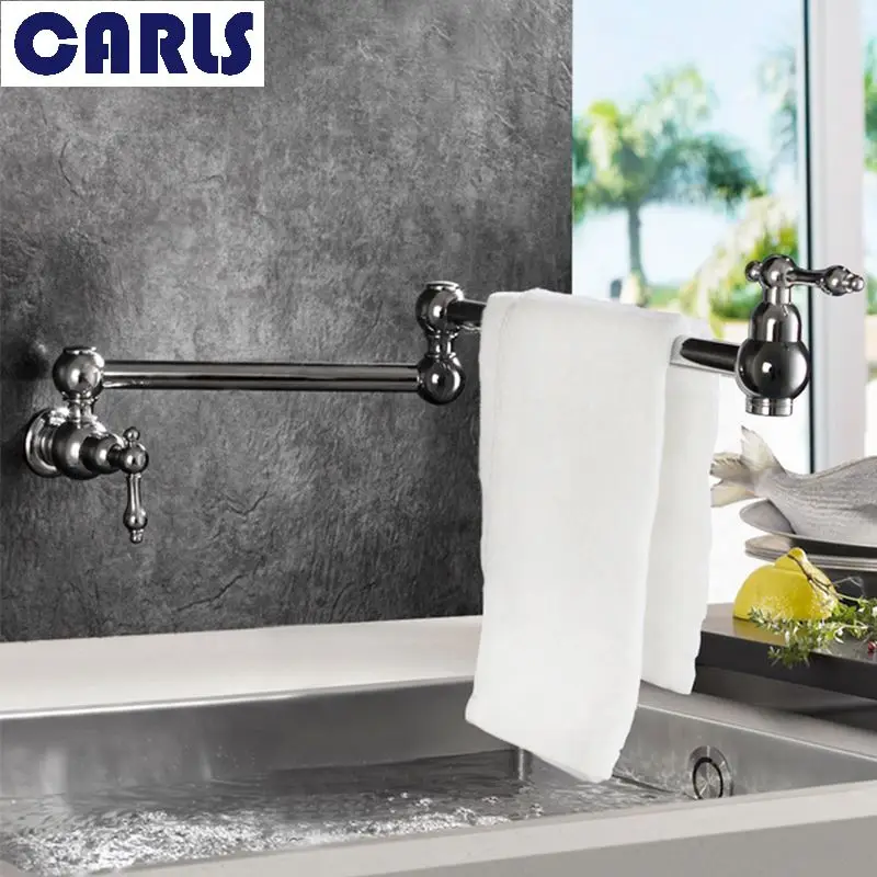 European black brass spray painted wall type kitchen faucet double switch washing vegetable basin faucet can be rotated European black brass spray painted wall type kitchen faucet double switch washing vegetable basin faucet can be rotated