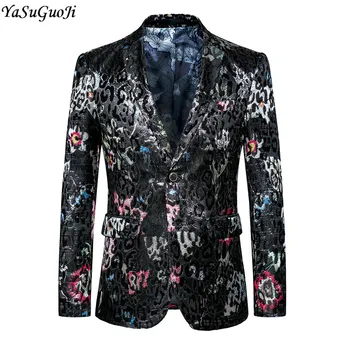 

New 2018 autumn business casual style fashion floral print slim fit single breasted blazer men men's clothing blazer hombre XF9