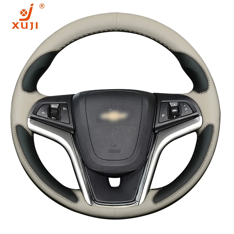 XUJI First Layer Cattle Hide&ampSynthetic Leather 5D Flash Steering Wheel Cover for Chevrolet Malibu Custom made hub Non-slip cover |