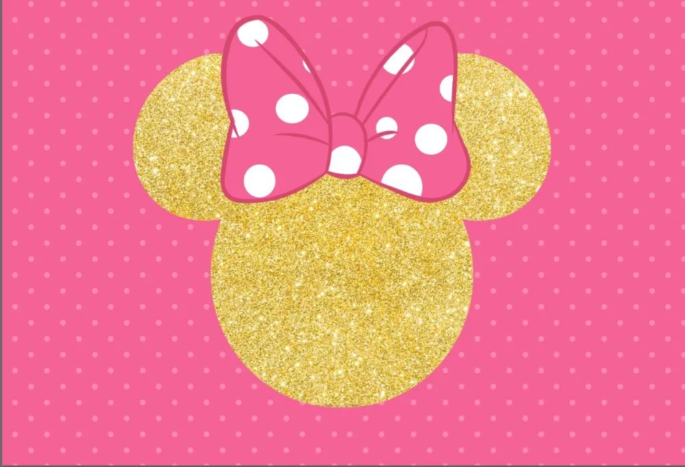 

7x5FT Pink Bow Polka Dots Gold Minnie Mouse Head Baby Shower Custom Photo Studio Backdrop Background Vinyl 220cm x 150cm