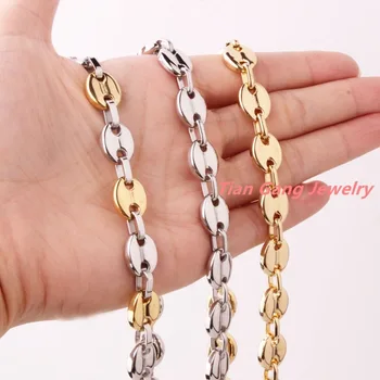 

11mm 7"-40" Fashion Jewelry 316L Stainless Steel Silver Color/Gold Color Coffee Beans Chain Mens Women Necklace Or Bracelet