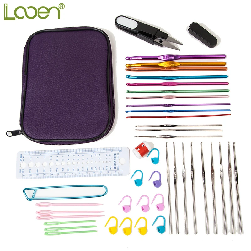 

Looen Brand 22Pcs Mix Sizes Crochet Hooks Set Yarn Craft Kit Knitting Accessories For Women Weave DIY Craft Tools With Case