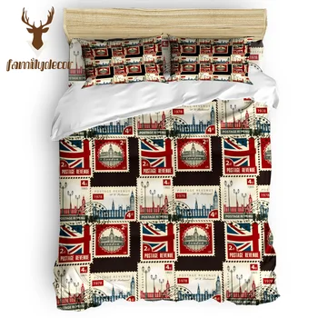 

Family Decor Vintage London Stamp 4 Pcs Comforter Cover Set Quilt Cover Bedding April Fool's Day California King Mother's Day