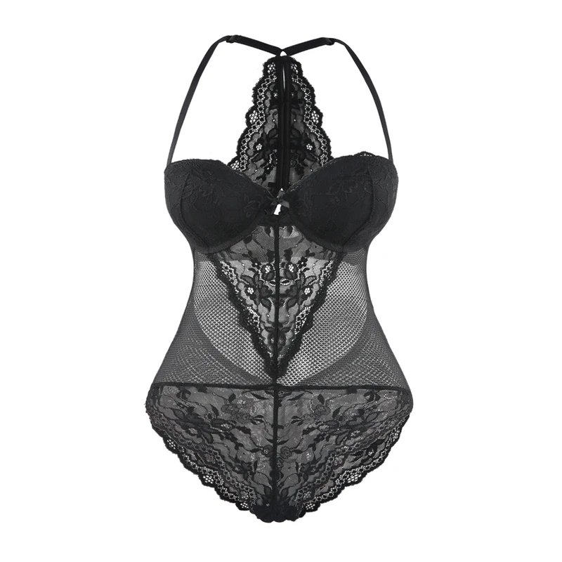 

Women Overall Sexy patchwork lace mesh Bodysuit Bodycon False two-piece backless spaghetti strap Bodysuits Playsuit Jumpsuit