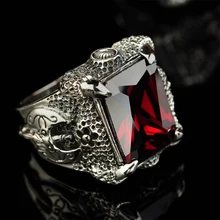 Метжакт панк Рок 925 пробы Серебряное Гранатовое кольцо и ручной резной когти дракона и топора узор властное тайское серебряное кольцо для мужчин