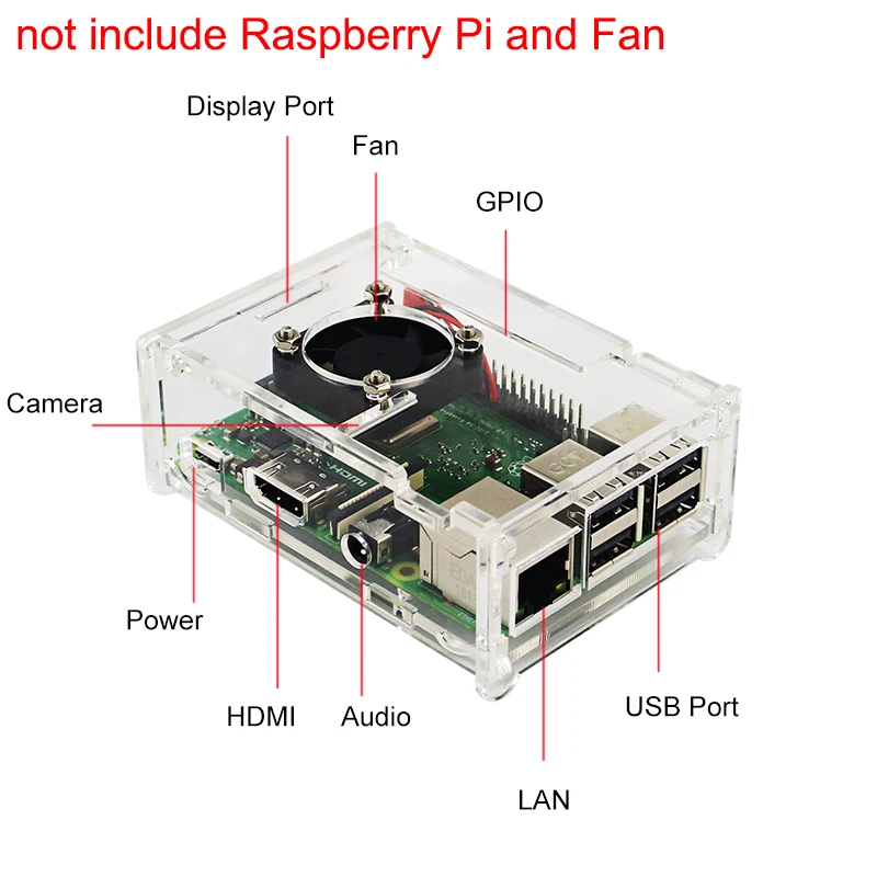 Raspberry Pi 3 Model B+ акриловый чехол с трансвентом+ вентилятор охлаждения cpu совместимый для Raspberry Pi 3 Model B/B