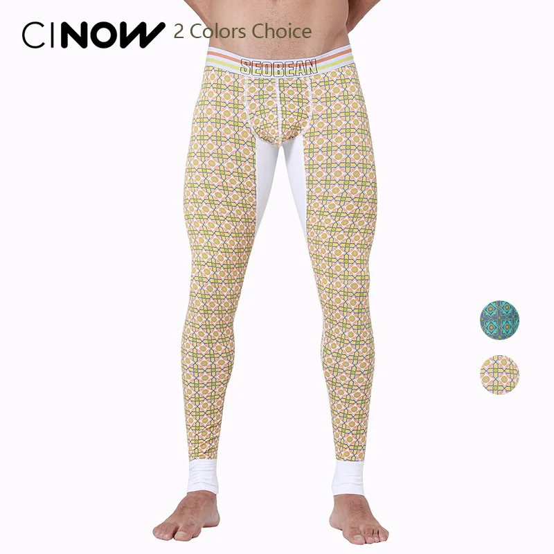 

Hot Men's sexy long johns comfortable soft Cotton fashion Geometric pattern warm Thermal underpants underwear Slim Leggings