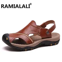 Ramialali/мужские сандалии из натуральной кожи; Летние Новые Модные дышащие мужские пляжные сандалии; кожаные водонепроницаемые сандалии; мужская обувь