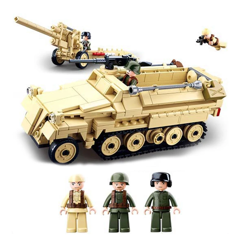 

460PCS WW2 World War Military Cannon Artillery Half-track Vehicle Building Blocks Compatible All brands Block Toys for chidlren