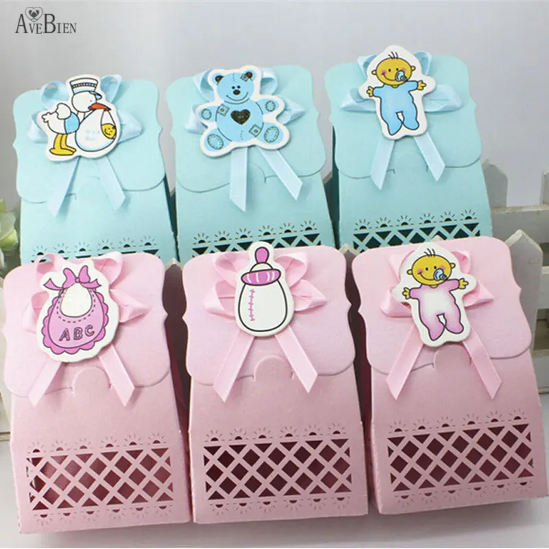 

AVEBIEN Cute Baby Shower Candy box Party Supplies Favor Boxes Boy & Girl Paper Baptism Kid Favors Gift Bags Choocolate Container