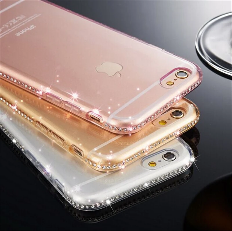 Прозрачный чехол из ТПУ с бриллиантами для iPhone 6 s S 7 8 Plus X 10 блестящий ударопрочный