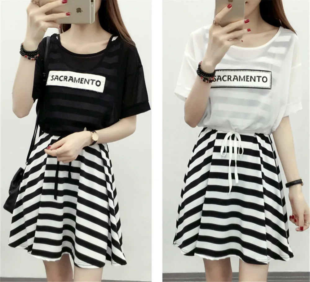 Preppy style 2Pcs Dress 2018 Women Striped Summer School Dress With Cappa Casual Dresses Teenage Girl Clothes Vestidos De Fiesta (1)