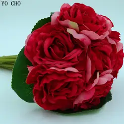 Оптовая продажа свадебный цветок Supplie розы свадебный букет Розовый Свадебный букет невесты шелковый красный Искусственные Свадебные