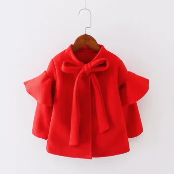 

Girls woolen coats Children pure color windbreaker Winter Kids girl outwears pink/brown/red Color
