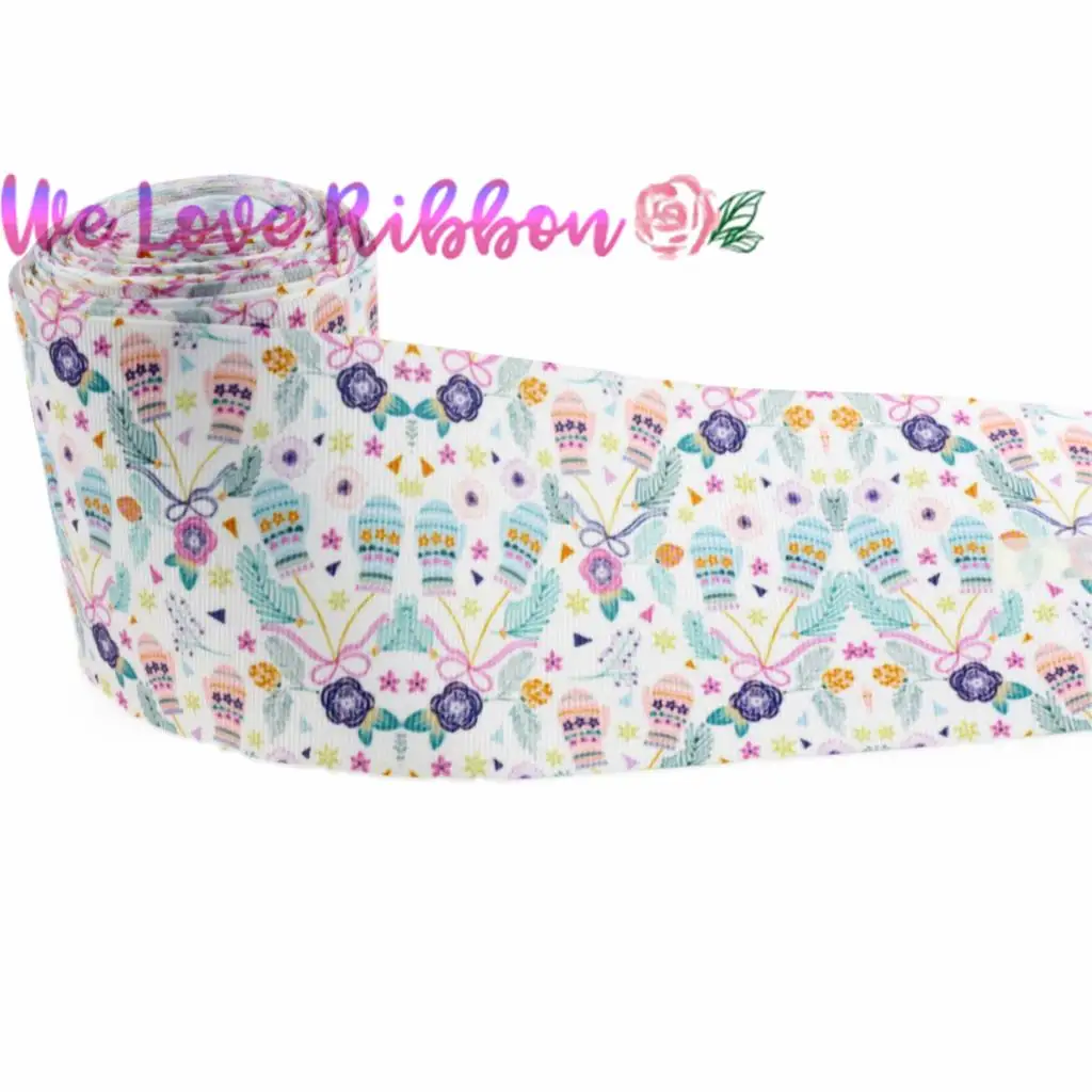 

3" 75mm Gloves&Flower Painting Printed Grosgrain Ribbon DIY Party Decoration Webbings handmade hair bands 10yards/roll
