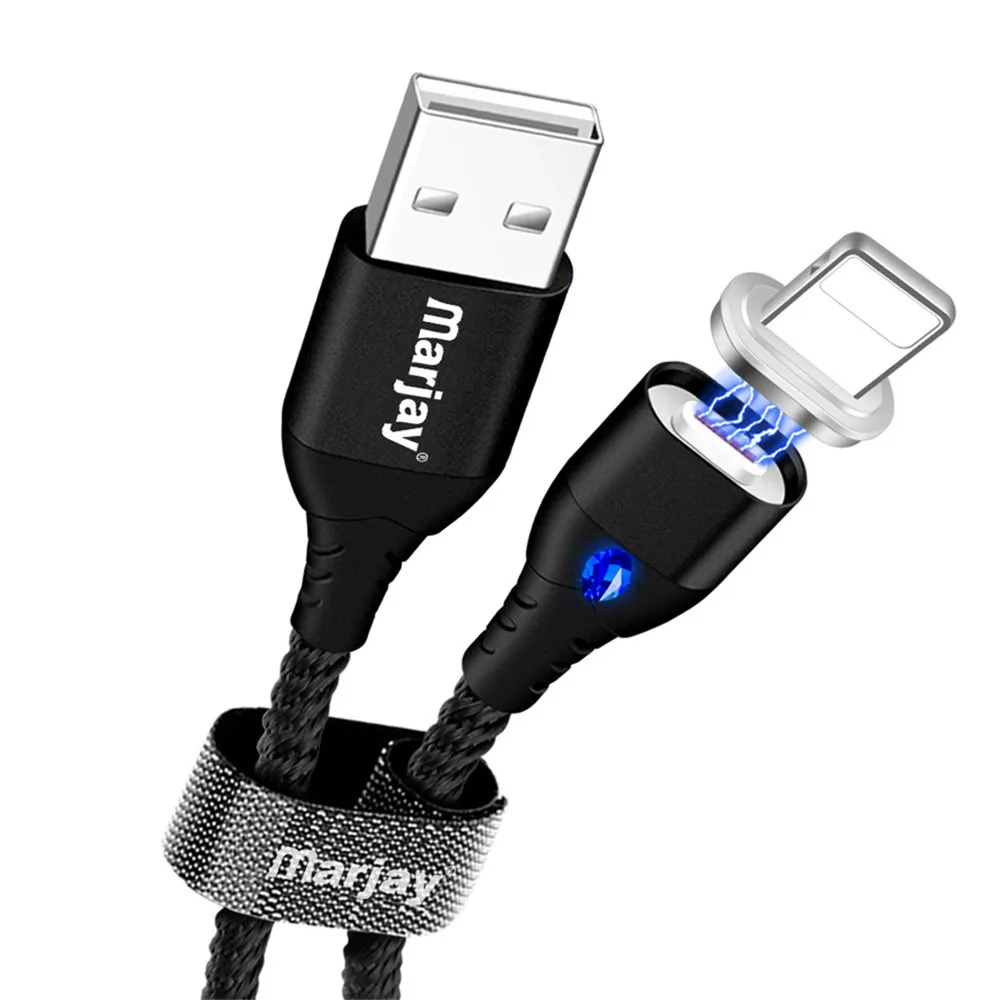 Marjay Магнитный кабель Micro USB для samsung type C 5A Быстрая Зарядка Кабели для iPhone X 8 7 Магнит USB C зарядное устройство кабель для huawei - Цвет: Black for iPhone