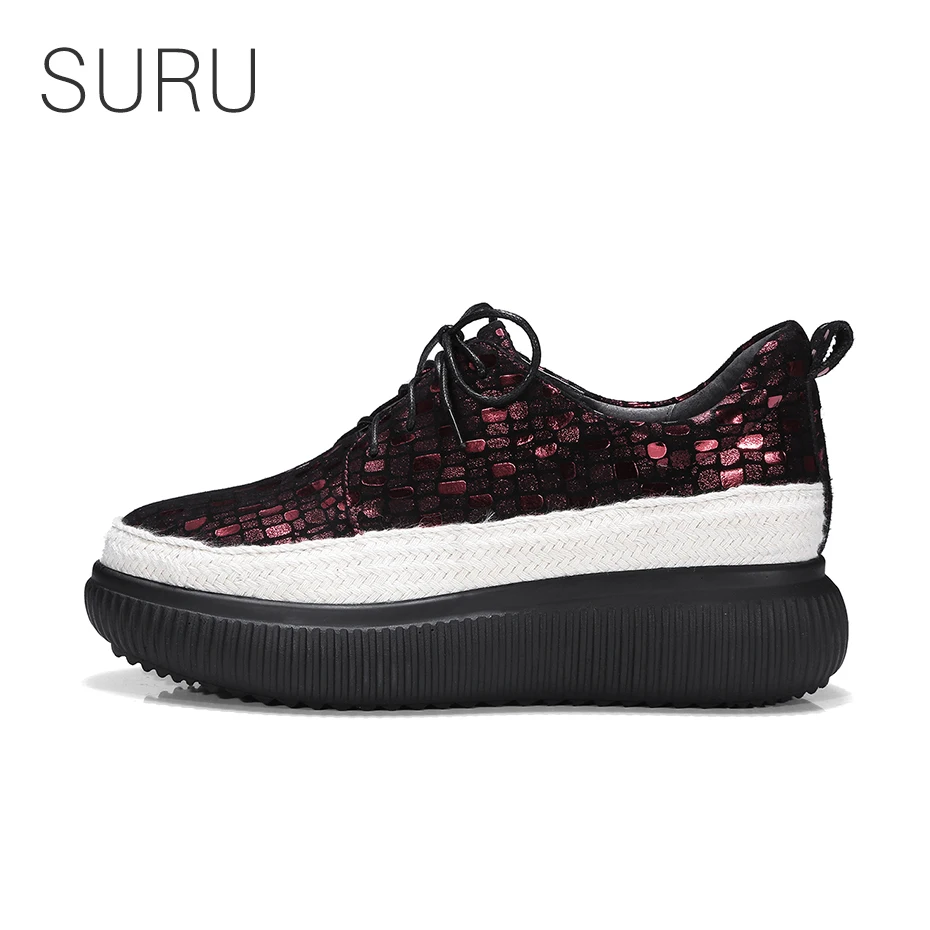

SURU Women Genuine Leather With Crocodile Skin Printing Platform Casual Flats Soft & Light Sole Lace-up Shoes For Shoolgirl