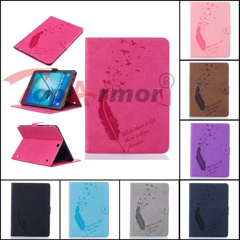 

TopArmor Embossed feather bird PU Leather Bags Cover For Samsung Galaxy Tab S2 9.7 2015 T810 T815 T819 Smart Stent Tablet Case
