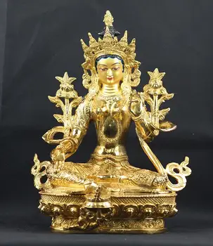 

33CM LARGE Buddhism TOP GOOD Buddha figure HOME BLESS Talisman Protection- gilding Tibetan Green Tara Buddha BRASS statue
