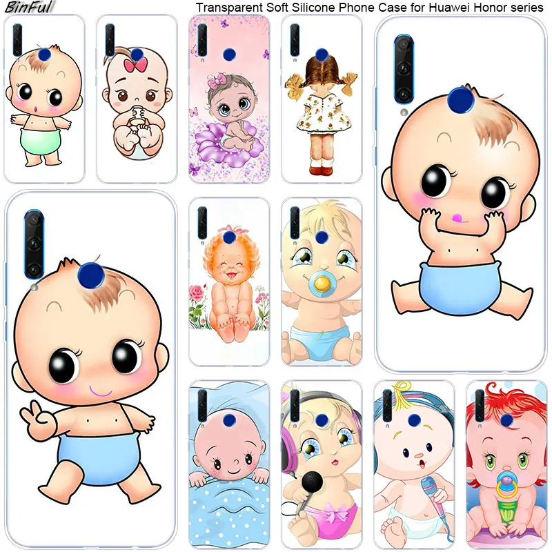 

Hot Cute cartoon Baby boy girl Soft Silicone Phone Case for Huawei Honor 20 20i 10 9 8 Lite 8X 8C 8A 8S 7S 7A Pro View 20 Cover