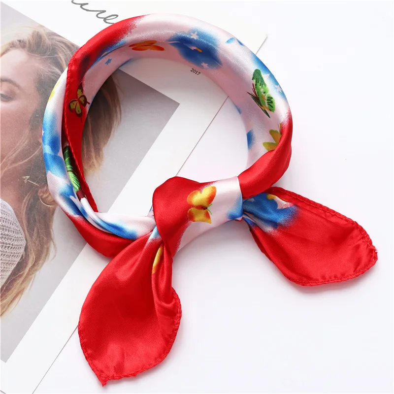 Женский квадратный шелковый шарф модные шали и палантины мягкий принт маленькие офисные хиджабы-шарфы повязка на голову шейный платок 50*50 см - Цвет: HD Red