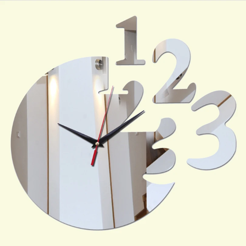 

2017 new arrival rushed home decoration acrylic mirror wall clock safe modern design large digital watch sticker free shipping