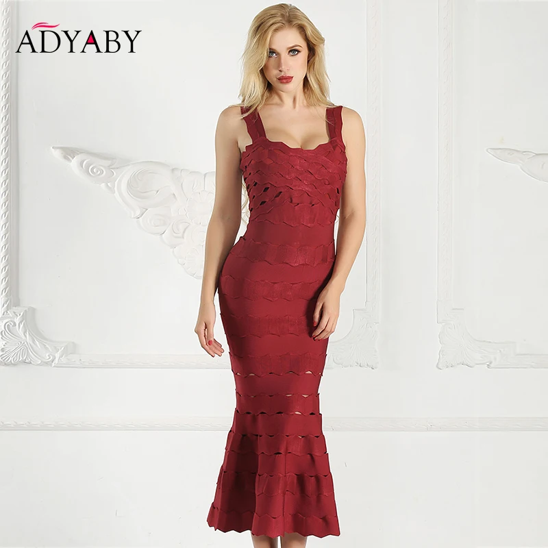 

Slim Bandage Dress Summer 2019 New Arrival Fashion Party Long Dress Sexy Spaghetti Strap Hollow Out Ruffle Midi Dresses Women