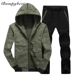 Bumpybeast 2018 Новая Осенняя мужская Knit hoodie набор толстовки + брюки Мужская спортивная одежда Повседневное Твердые спортивные костюмы Азиатские