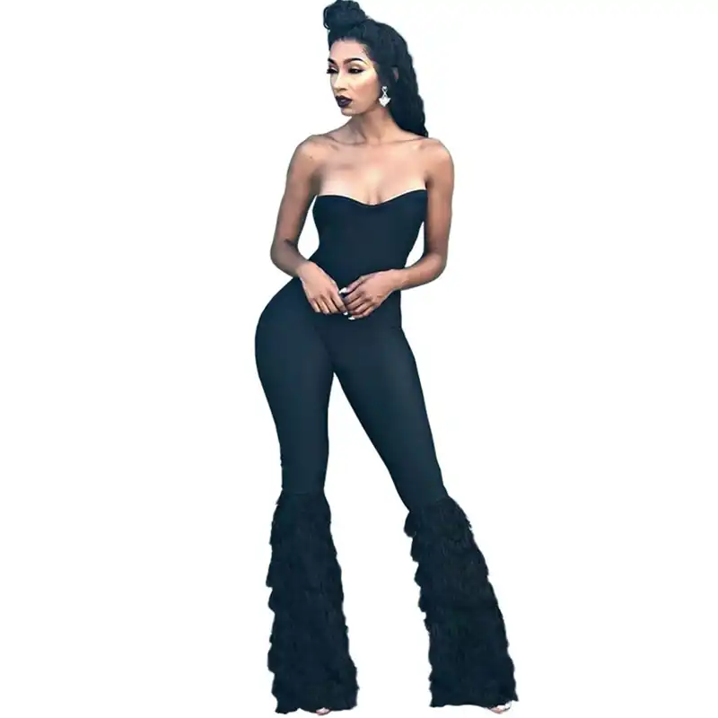 black strapless romper pants