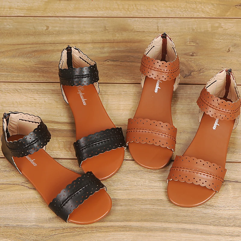 Bomlight Black Brown Sandals Open Toe Ladies Casual Shoes Cover Heel