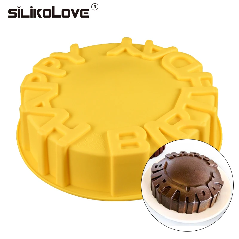 

SILIKOLOVE Silicone Happy Birthday Round Cake Mold Pan Kitchen Baking Tools Mould Bread Pie Flan Tart Cakes Bakeware Decorating
