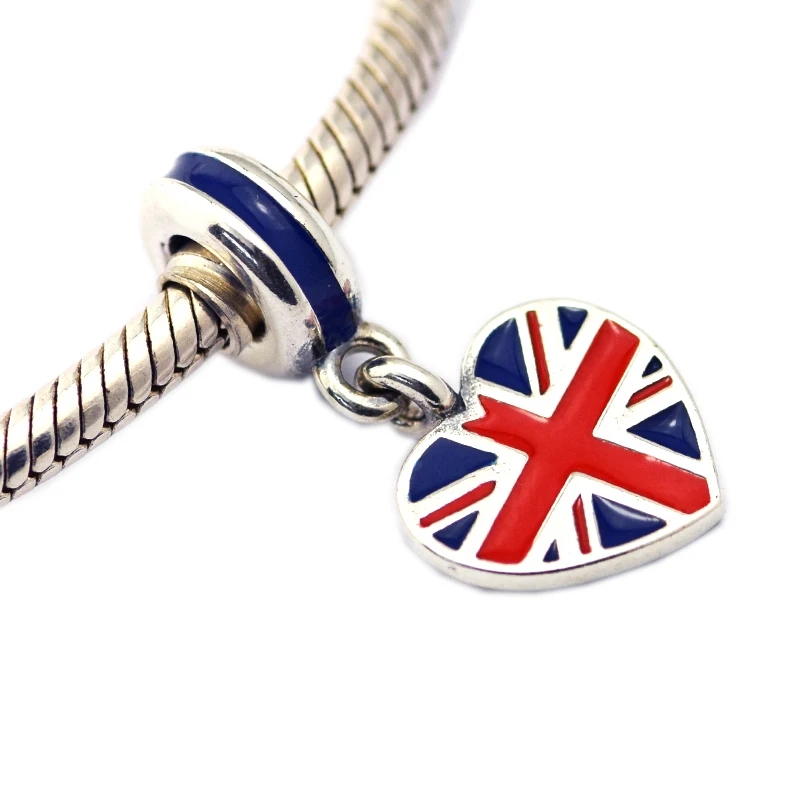 

Fits Pandora Bracelet Charms Original 925 Sterling Silver Jewelry Britain Heart Flag Silver Charm Beads for Jewelry Making FL691