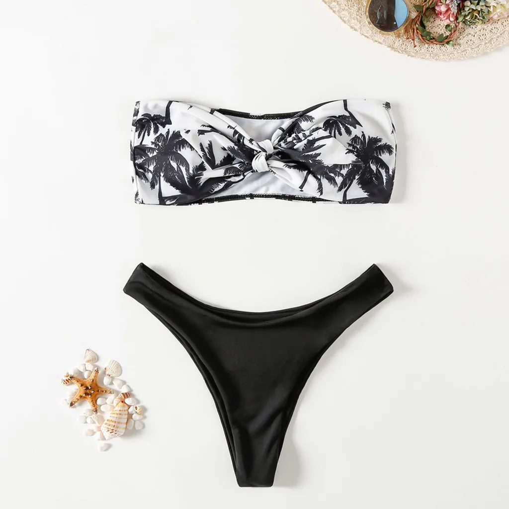 

Fashion Sexy Women Bikini Set Coconut Print Padded Swimsuit Beachwear Lady Sexy Bikini set Women 2019 new Swimwear A30422
