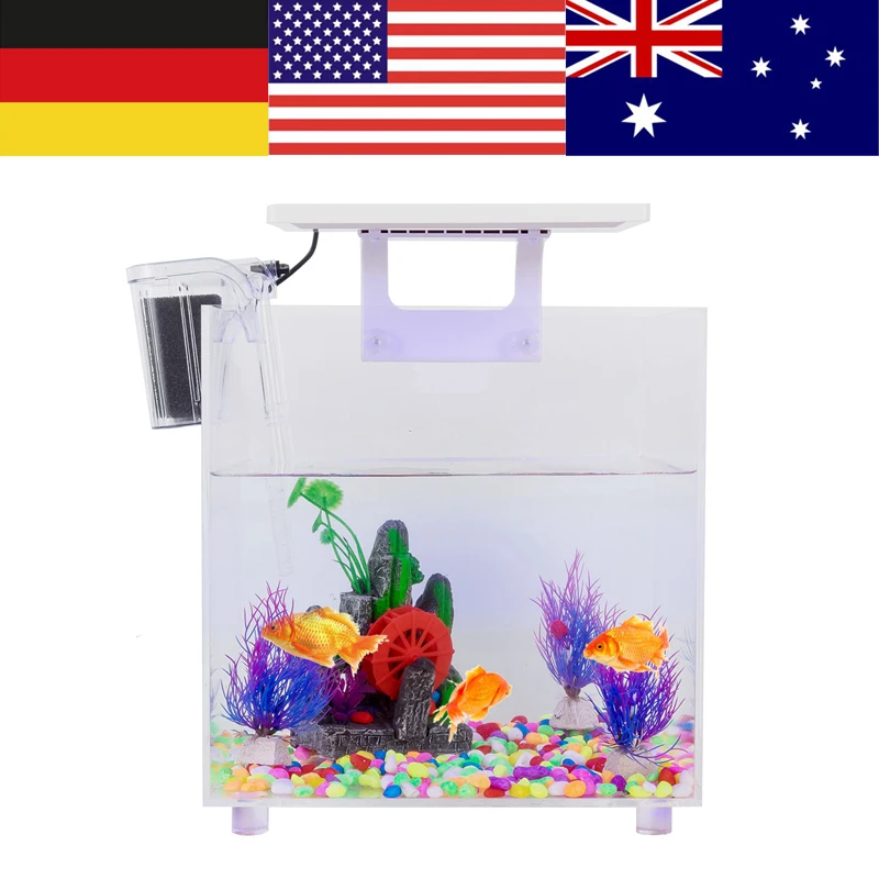 1Pc Acrylic Fish Tank with LED Lighting and Internal Filter Mini