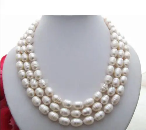 

Free shipping hot sale Women Bridal Wedding Jewelry >>12-13mm white baroque rice freshwater pearl necklace 50