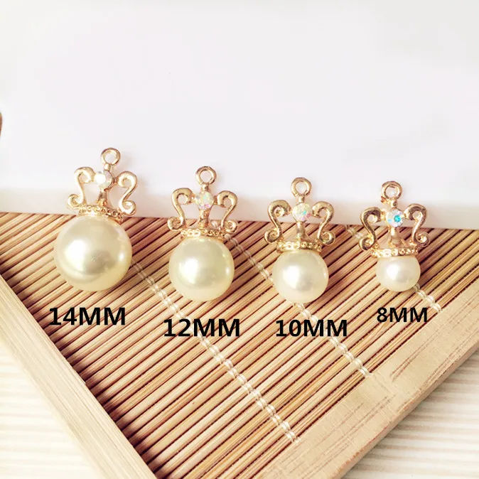 

Wholesale 30PCs 100PCs DIY Jewelry Charms Rhinestone Crystal Hollow Out Royal Crown Decorated Round Pearl Bracelet Charm Pendant